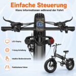 CHEEVALRY E-Bike Klapprad 20 Zoll Fat Tire, 48V 20Ah Akku 120km, 250W Motor 60Nm, Vollfederung – Bild 7