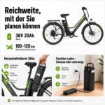 E-Bike 26 Zoll Citybike 36V 20Ah Akku 120km Reichweite 250W Motor 7-Gang mechanische Scheibenbremsen schwarz – Bild 3