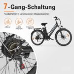 CHEEVALRY E-Bike 26 Zoll 250W 36V 20Ah Akku 120km Reichweite 7-Gang Schaltung Scheibenbremsen 25 km/h – Bild 7