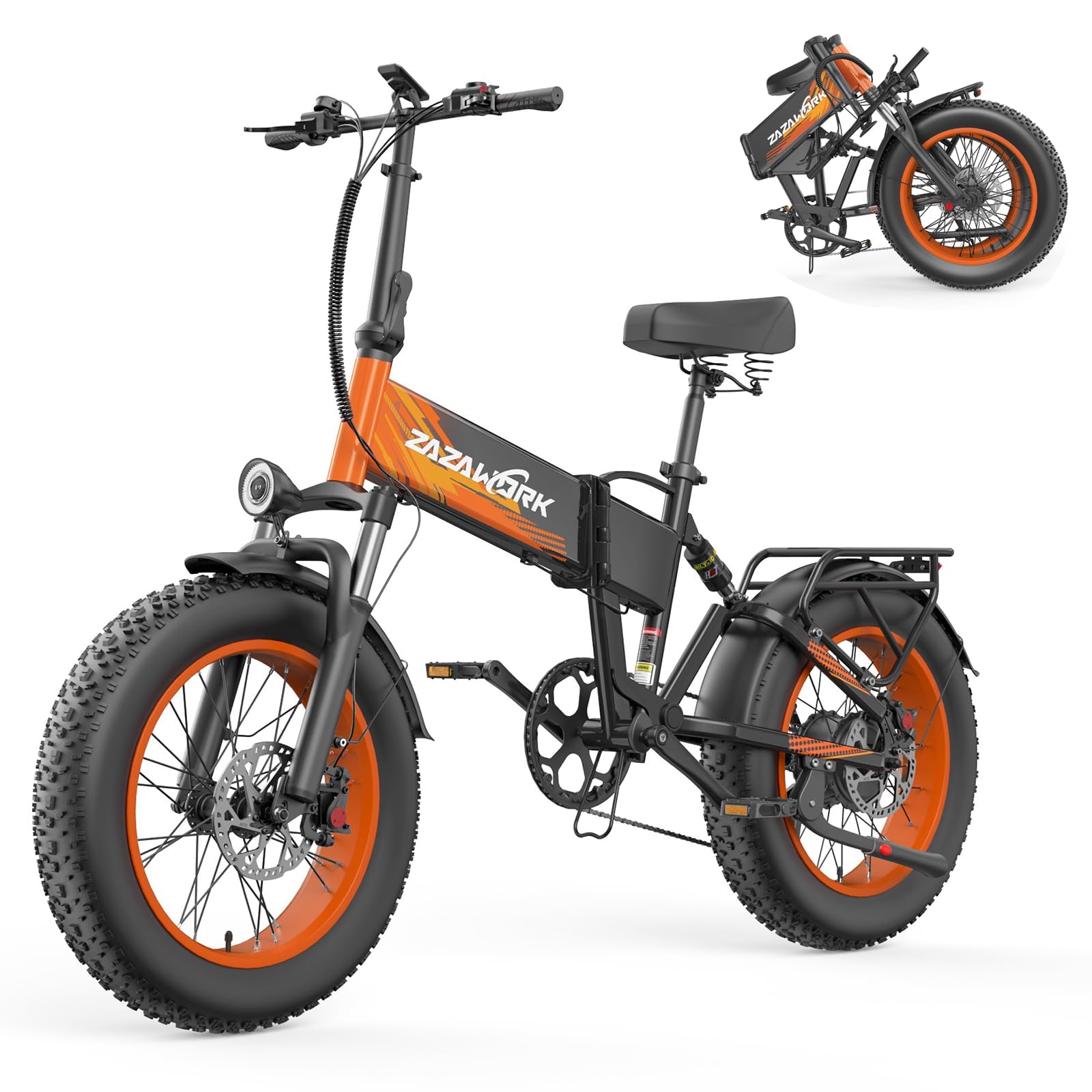 71M-EQ0CE1L CHEEVALRY CF1000 Klapprad E-Bike 20" Fatbike, 48V 20Ah, 60 Nm, 7-Gang, Vollfederung, Schwarz-Orange – Bild 1