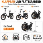 CHEEVALRY WITAMBIKE C16 E-Bike Klapprad 20 Zoll 250W 48V 16Ah Akku 100km Fatbike Schwarz – Bild 5