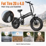 CHEEVALRY E-Bike Klapprad 20 Zoll Fat Tire, 48V 20Ah Akku 120km, 250W Motor 60Nm, Vollfederung – Bild 8
