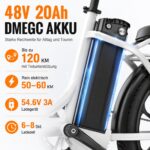 CHEEVALRY E-Bike Klapprad 20 Zoll, 48V 20Ah DMEGC Akku 120km, 250W ANANDA Motor 50Nm, 7-Gang – Bild 2