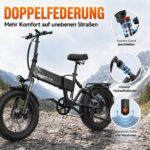 CHEEVALRY E-Bike Klapprad 20 Zoll Fat Tire, 48V 20Ah Akku 120km, 250W Motor 60Nm, Vollfederung – Bild 6