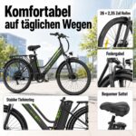 E-Bike 26 Zoll Citybike 36V 20Ah Akku 120km Reichweite 250W Motor 7-Gang mechanische Scheibenbremsen schwarz – Bild 5