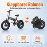 CHEEVALRY E-Bike Klapprad 20 Zoll Fat Tire, 48V 20Ah Akku 120km, 250W Motor 60Nm, Vollfederung – Bild 5