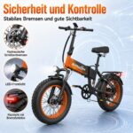 CHEEVALRY CF1000 Klapprad E-Bike 20" Fatbike, 48V 20Ah, 60 Nm, 7-Gang, Vollfederung, Schwarz-Orange – Bild 8